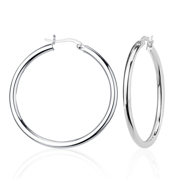 Sterling Silver 3x40mm High-Polished Hoop Earrings