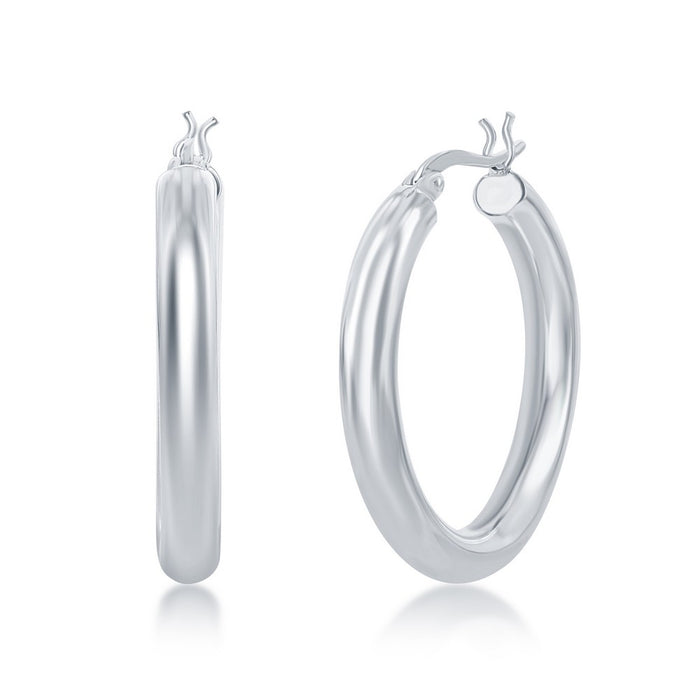 Sterling Silver 4x30mm High-Polished Hoop Earrings