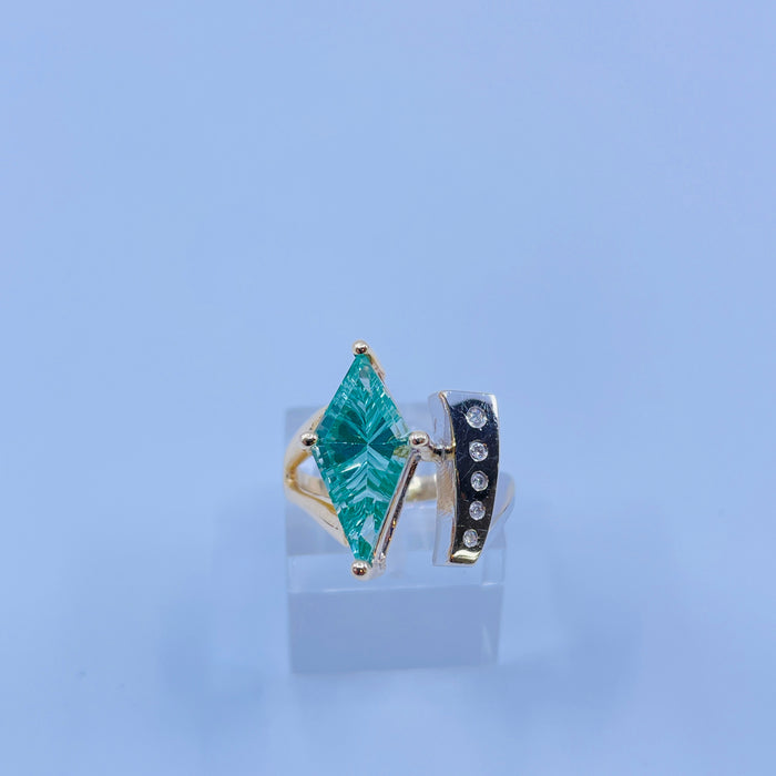 14kt TuTone dream cut Tourmaline and Diamond Ring