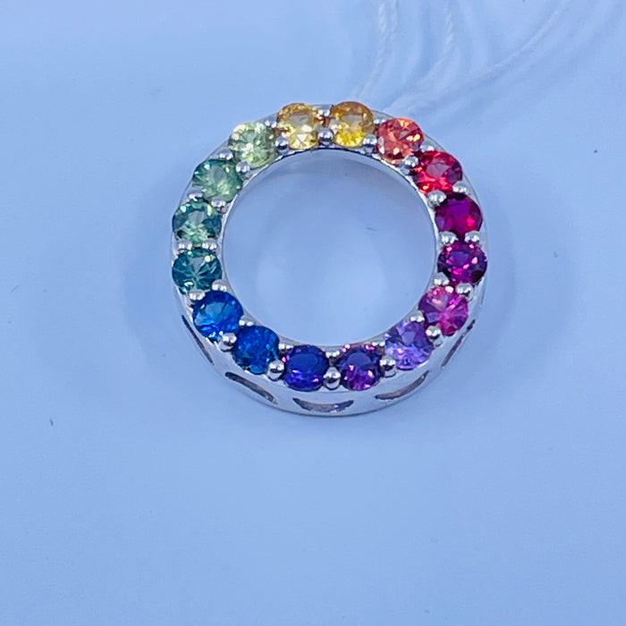 Sterling Silver Rainbow Sapphire circle Pendant