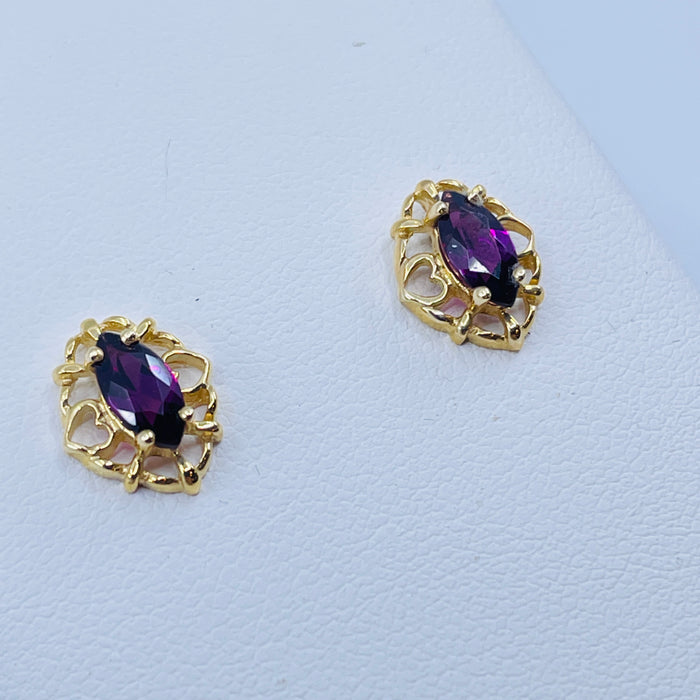 14kt Yellow Gold Marquise cut grape Garnet Earrings