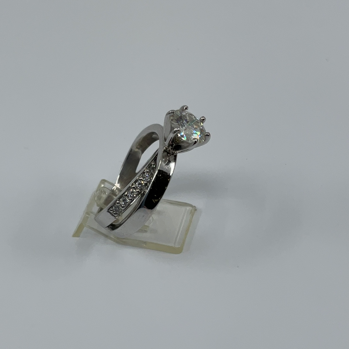 14kt White Gold Ring with 7mm Moissanite center with diamond side stones