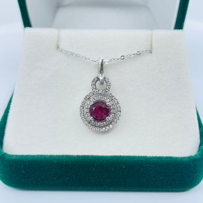 Sterling Silver simulated Ruby and CZ Pendant