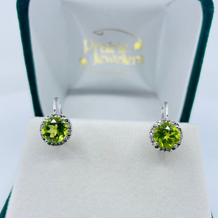 Sterling Silver Peridot and Diamond earrings