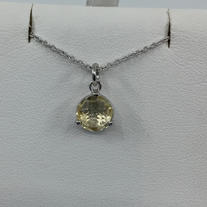 Sterling Silver Round Citrine Triple prong Necklace